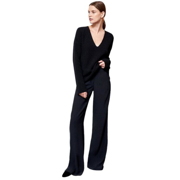 NWT La Ligne Black Wide Leg Pant with Thin Tuxedo Stipe Size 10